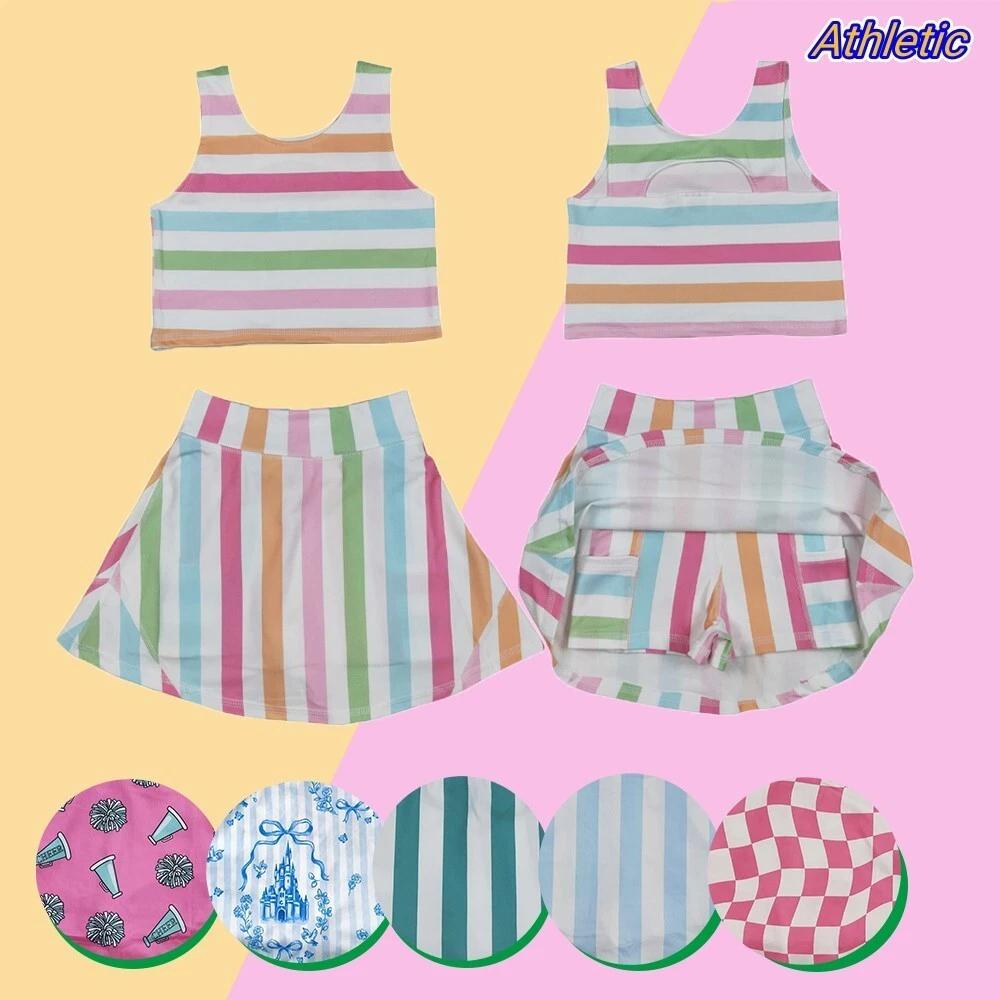 Kids Girls Athletic Summer Clothing Colorful Striped Tank Top Skort Yoga Set
Opens in a new window o
