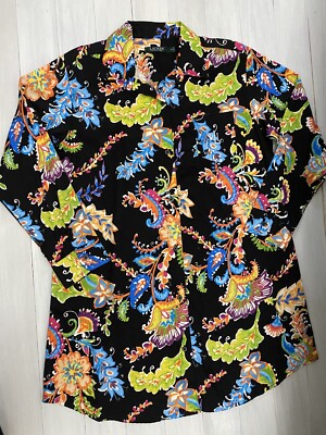LAUREN Ralph Lauren Women's Monogram Colorful Floral Long Button Down, Medium