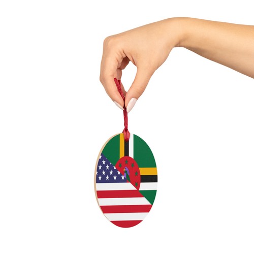 Bandera Dominicana Americana Dominica EE. UU. Medio adorno de madera - Imagen 18 de 31