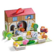 HABA Play World at the Farm Barn and Animal Playset for Toddlers (Made in