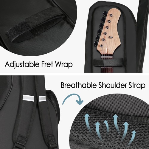 Custodia borsa chitarra elettrica nera 40" gig bag accessori chitarra imbottitura 12mm - Foto 8 di 8