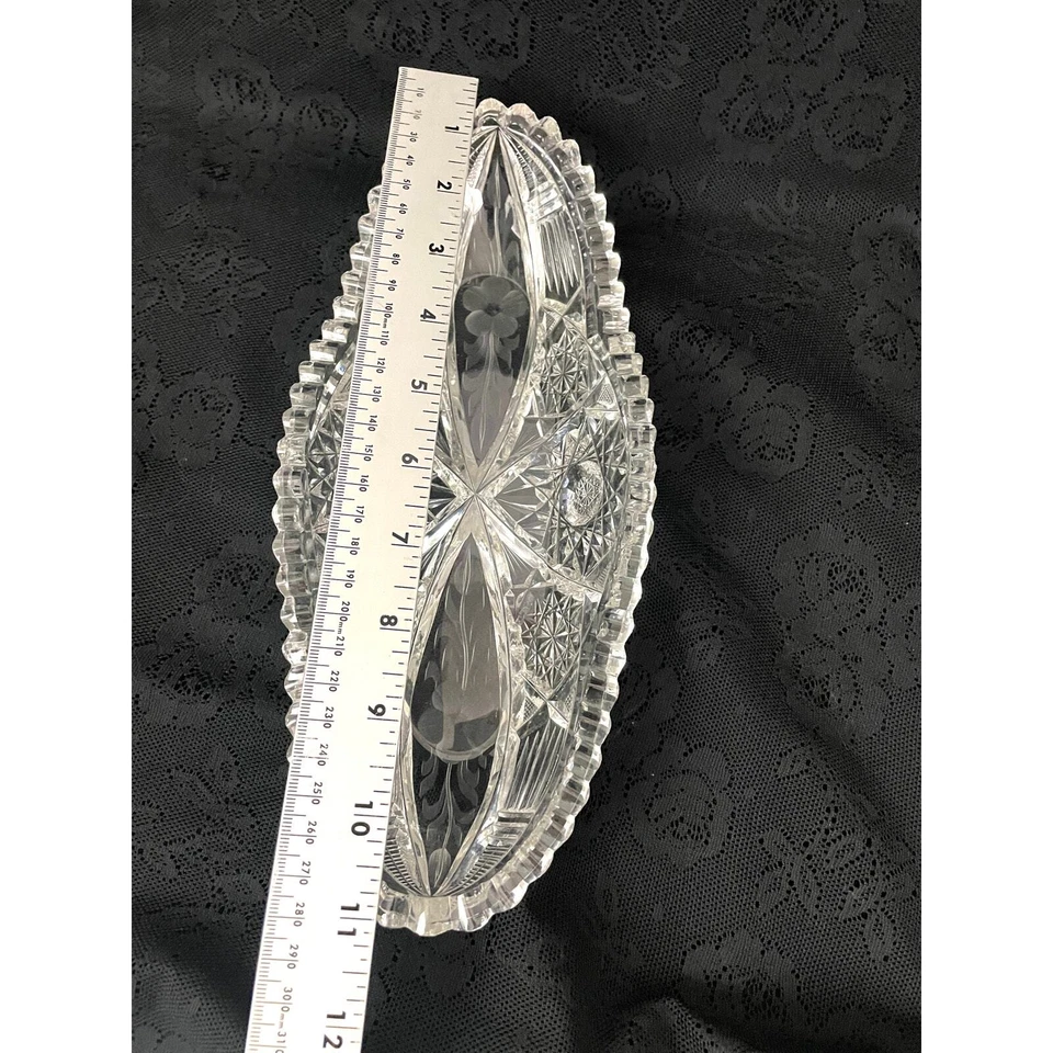 VTG American Brilliant Clear Cut Glass Oblong Relish Tray Celery Bowl 11" HEAVY - Image 4 of 4