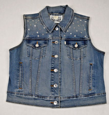 Vintage Levis Jean Vest Size L Y2K Blue Wash Silver Studs Soft Stretch