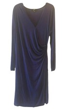 GNW Wrap Draped Dress Navy Blue Below Knee Stretch  Women's Size Large Career 