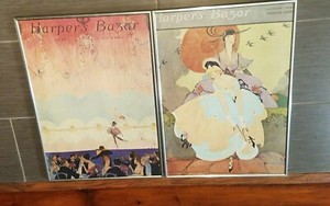 2 Vintage Art Deco Front Pages, Harper's Bazar,1914 & 1916 FRAMED 28 X 18