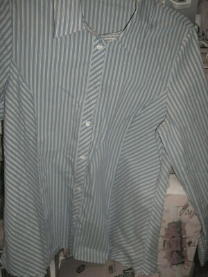 NWOT INDIGO POPPY Blue/White stripe l/s b/d blouse - SIZE XLP