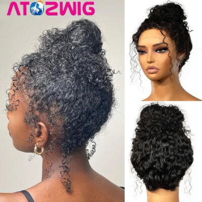 16Inch Kinky Curly Wig 360 Lace Front Wig Human Hair Wigs | eBay