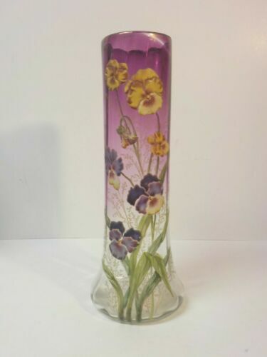 Antique MOSER Uranium 1800'S Rare Glass Vase W/ Applications