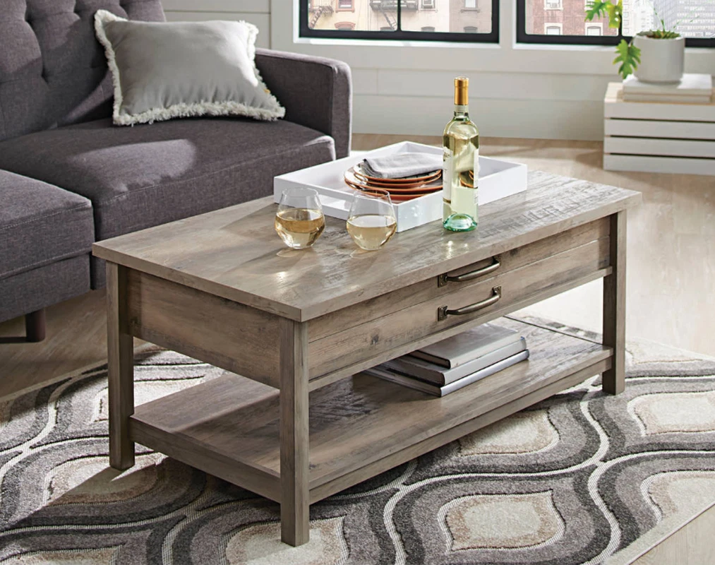 Modern Farmhouse Rectangle Wood Lift Top Coffee Table Rustic Gray Finish