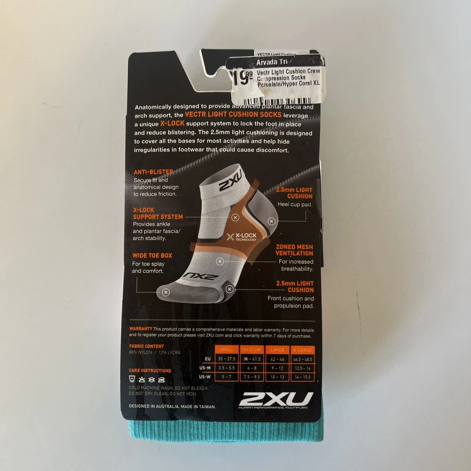 2XU Vectr Light Cushion Crew Sock Porcelain/Hyper Coral, - Image 2 of 4