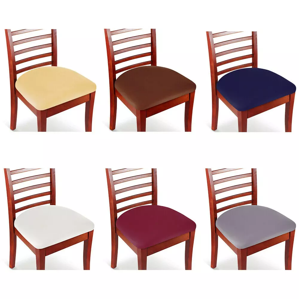 2 8 Pack Removable Stretch Chair Seat Covers Solid Dining Room Seat Slipcover