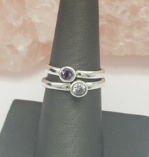 DESIGNER STERLING SILVER AMETHYST AND WHITE TOPAZ STACKABLE RINGS SET