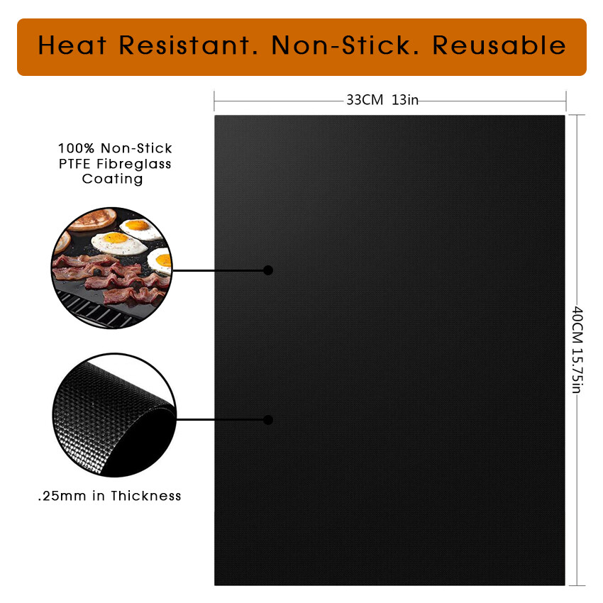 5pk 40x33 NonStick Grill Mat Oven Liner Barbeque BBQ Mat Sheet No Mess