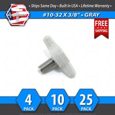  10-32 x 3/8" Thumb Screw Stainless Steel - Gray Tee / Wing Knob - USA