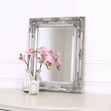 42x53cm Antique Silver Small Bathroom or Bedroom Solid Wood Wall Mirror - Rhone