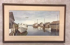 Vintage Wellington Ward Jr. Limited Ed Print of Fishing Shacks Framed & Matted