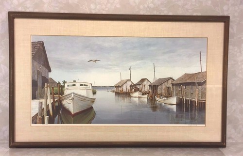 Vintage Wellington Ward Jr. Limited Ed Print of Fishing Shacks Framed & Matted