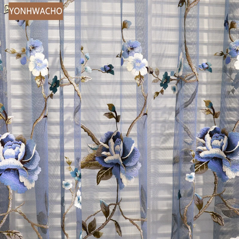 elegante palacio francés seda bordado tela azul apagón cortina cenefa C333 Foto 4 de 4