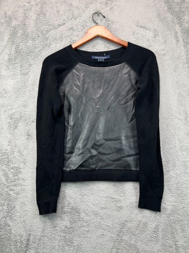 NWT French Connection Mozart PU Top Shirt Womens Small Black Long Sleeve Ladies