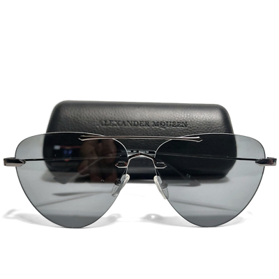 McQ By Alexander McQueen Smoke Dark Grey Black Aviator Sunglasses MQ0225SA MCQ by Alexander McQueen MQ0225SA Rimless Aviator  main image 2