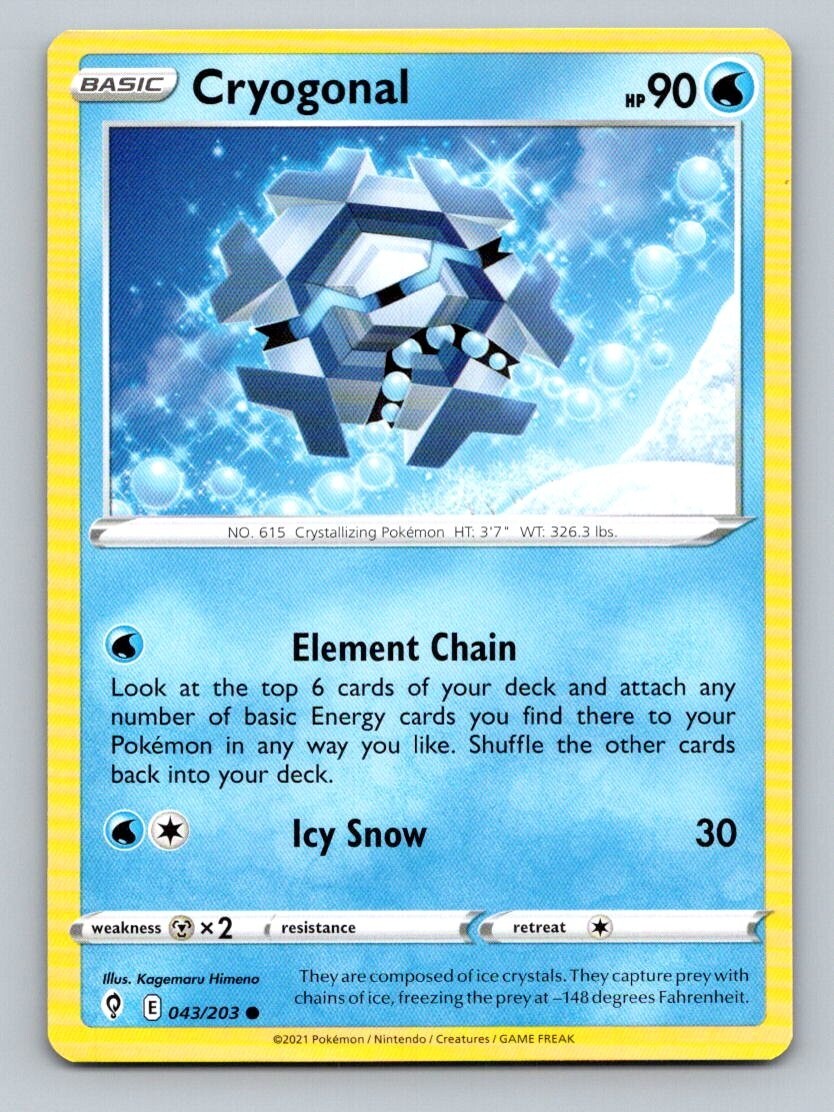 2021 Pokemon Card Evolving Skies Cryogonal 43/203