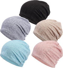 Women'S Slouchy Beanie Chemo Hat: 5Pcs Cancer Head Wraps Hair Covers Turban Hip-