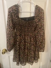 Forever 21 Floral Short Dress pink and black, cuffed sleeves