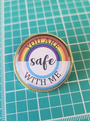 #ad Vtg You Are Safe With Me Gold Tone Lapel Pin $17.49