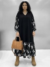 Black Arty  Casual Unique Edgy  Floaty Fine Knit Ladies Long Loose Dress  16 18
