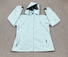 Moerdeng Jacket Womens Large Light Blue Waterproof Ripstop Hooded Zip Pockets