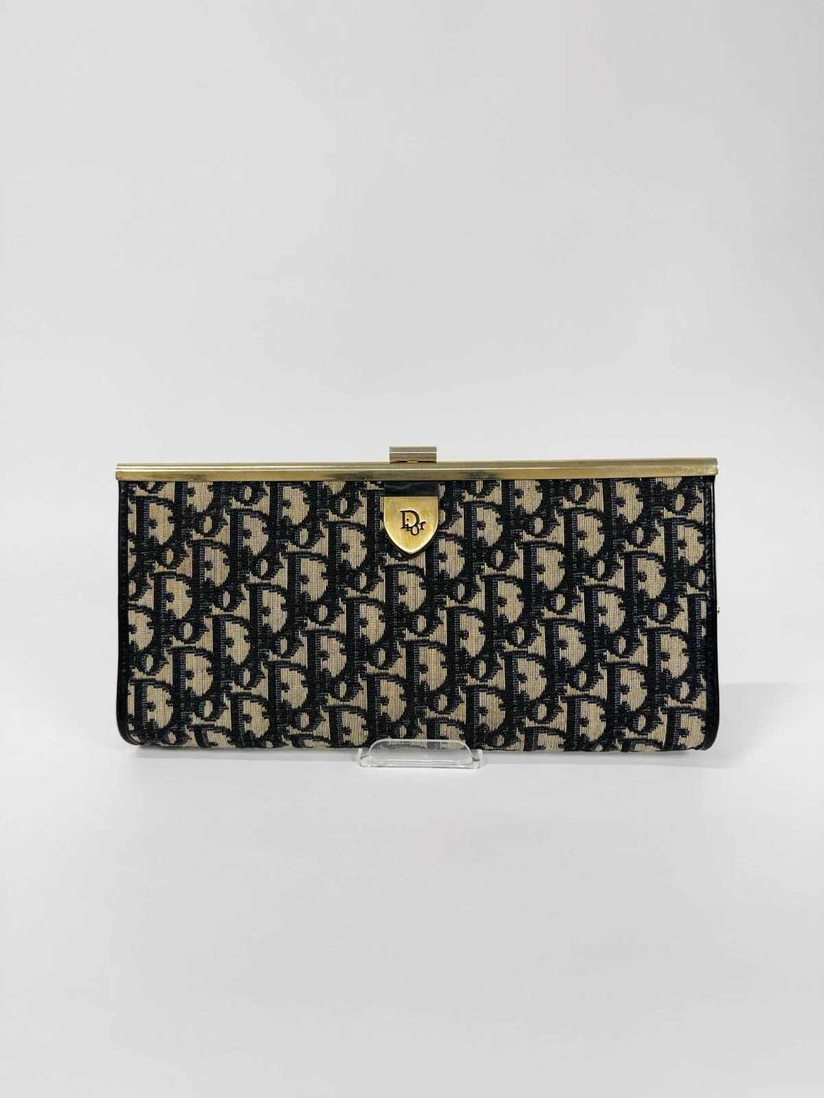 Sac pochette cuir toile trotteur logo marine Dior vintage 