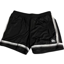 Quiksilver Mens XL Black Mesh Athletic Basketball Shorts White Stripe DryFlight