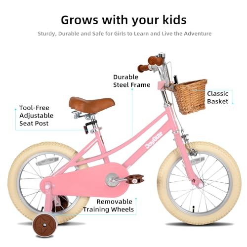  Girls Bike for 2-12 Years Old Toddlers Light Pink 14 Inch With Training Wheels