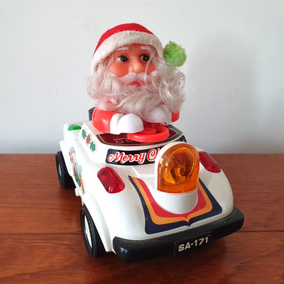 Vintage Weihnachten 80er Santa Auto elektronisch Audio & Lichter Bump & Go Action Spielzeug