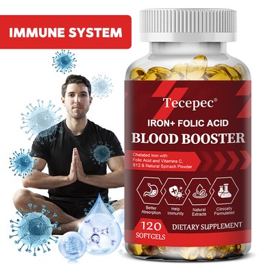 Eisenfolsäure mit Vitamin C, B12, Zink Männer Frauen - 30 bis 120 Kapseln
