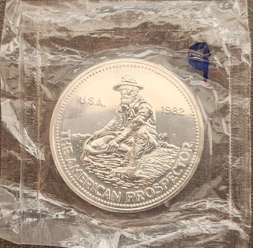 1982 USA - 1 oz .999 Fine Silver Engelhard - The American Prospector - Round 9