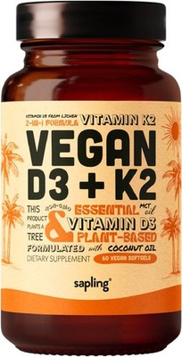 sapling Vegan Vitamin D3 + K2 Supplement with MCT Oil from Coconut-4000 IU Vitam