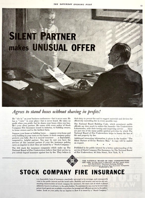 Stock Company Fire Insurance Print Ad 1933 Silent Partner Makes Unusual Offer