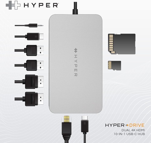 HyperDrive 4K Dual HDMI USB C Hub M1 MacBook 10in1: Dual 4K HDMI, Gigabit Ethern - Picture 6 of 8