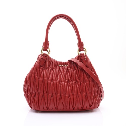 miu miu Matelasse Shoulder Handbag Nappa Lambskin Red 5BE886