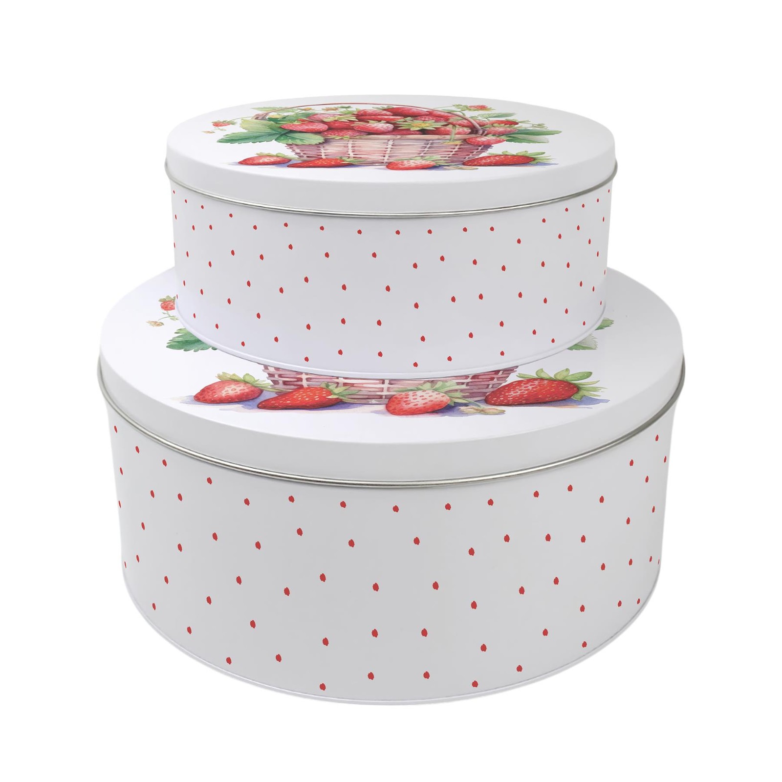 Strawberry Basket Cake Tin Set - Floral Round Nesting Kitchen Storage Gifts