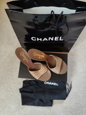 CHANEL 2003 BROWN LEATHER SHOES SZ 38.5 W/BOX DUST BAGS + WRAPS WORN 2Xs PARIS