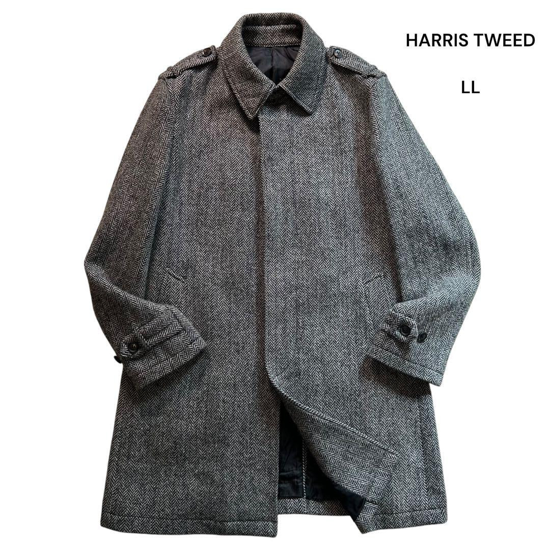 専用vintage HARRIS TWEED balmacaan brookes Harris Tweed Herringbone Balmacaan Coat Grey Fly Front Size