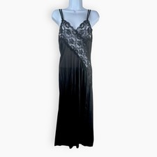 Fredericks of Hollywood Medium Black Lace Maxi Nightgown Sheer Side Slit 2770F