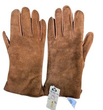Vtg Suede Leather Gloves Tan Shearling Sherpa Lining Women's Sz 7 Retro 70s