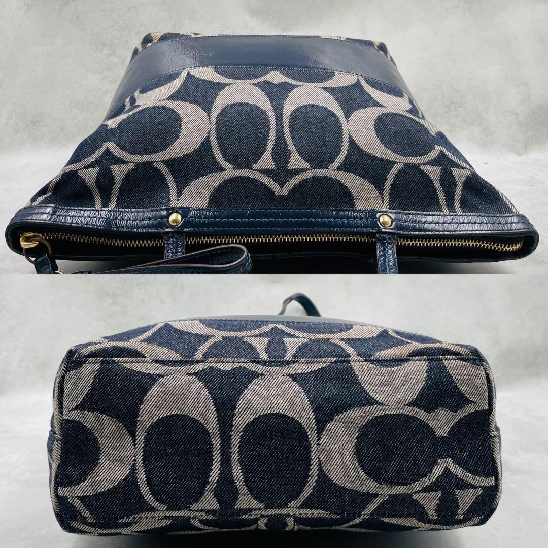 Coach Tote Bag Navy Denim Leather Vintage Y2K Signatu… - Gem