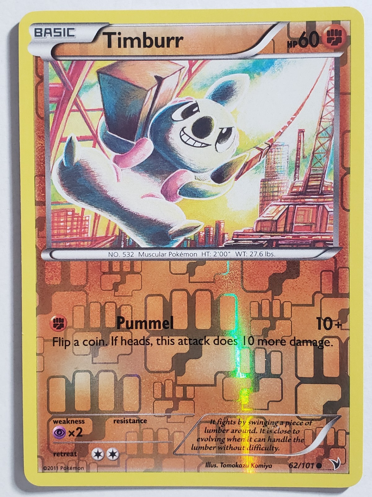 REVERSE HOLO Timburr 62/101 NM - Noble Victories Pokemon Card Tomokazu Komiya