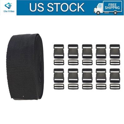 2 Inch/5cm 11 Yards Nylon Webbing Strap w/10 Set Plastic Buckles Side Release