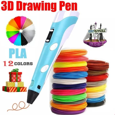 3D Printing Pen Set Doodle Printer Drawing 12 Colours PLA Filament Xmas Gift