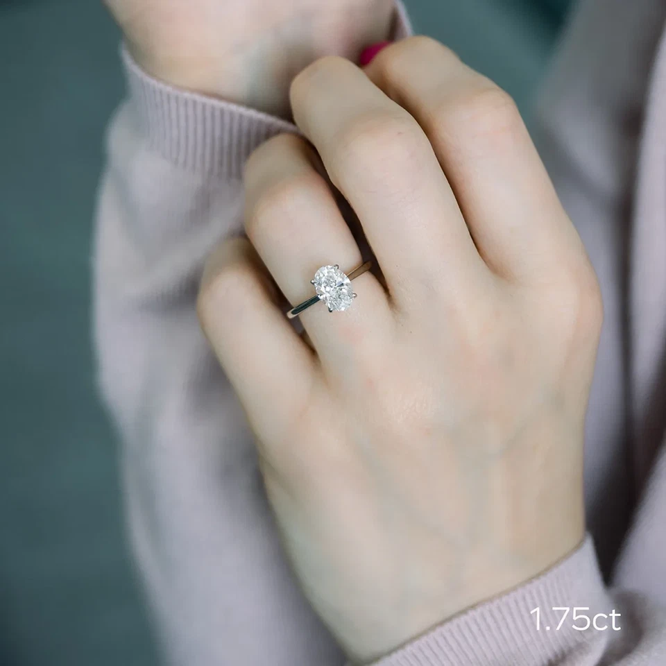 Платиновое кольцо с бриллиантом 1 карат для помолвки выращенное в лаборатории овальное сертифицированное IGI PT950 - Изображение 4 из 4